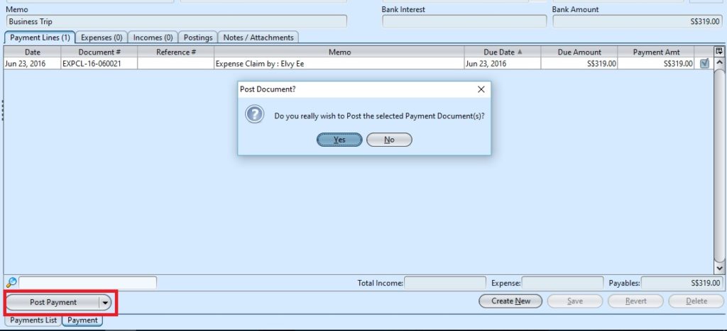 Ex claim payment post