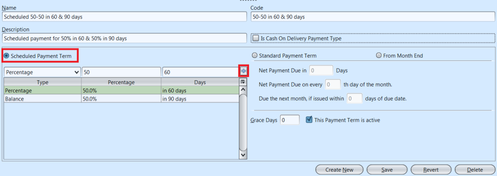 Payment Terms - scheduled