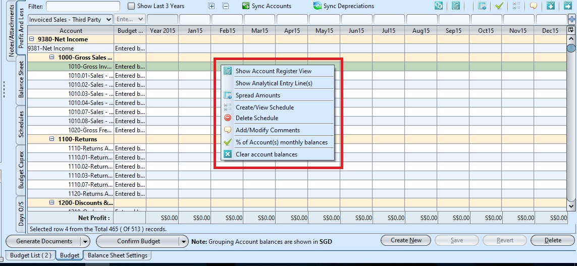 budget details right click features