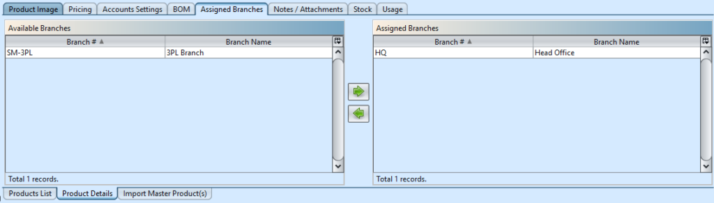 Product - assigned branches