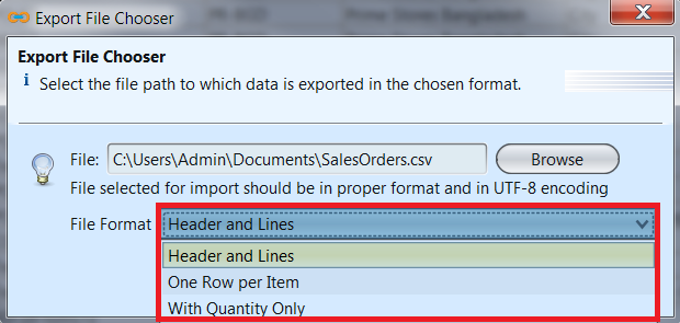 Sales Order - export file chooser - list