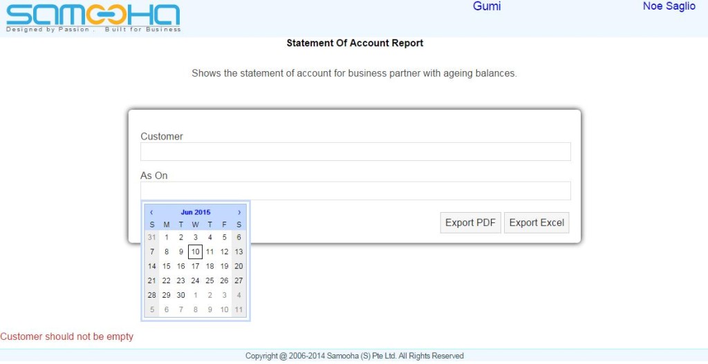 Accounts - Statement of Account Report - As On