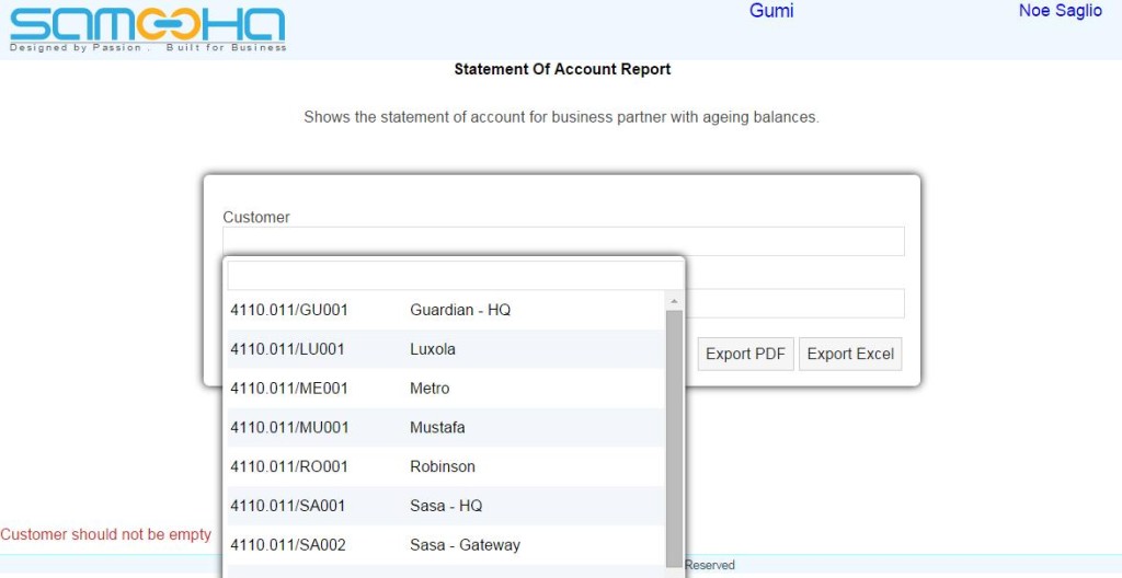 Accounts - Statement of Account Report - Customer List