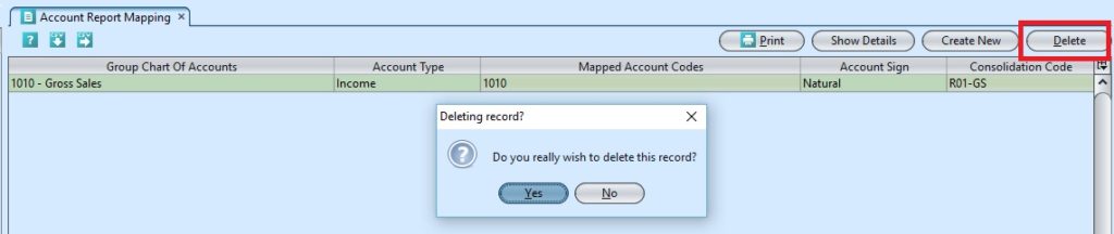 Account Report Mapping delete
