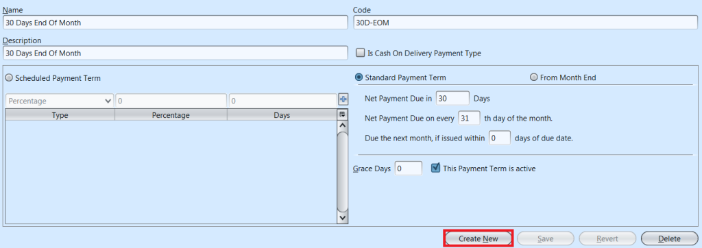 Payment Terms - create