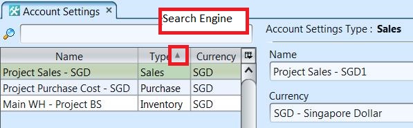 Account Settings - search engine