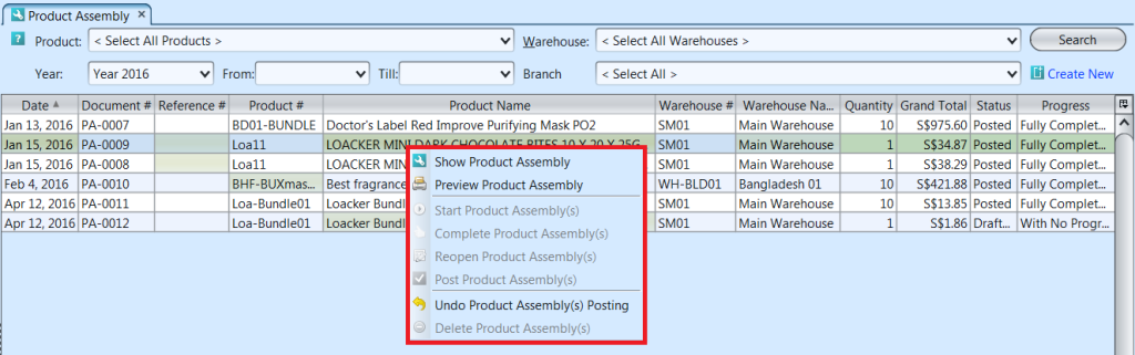 Product Assembly - list options