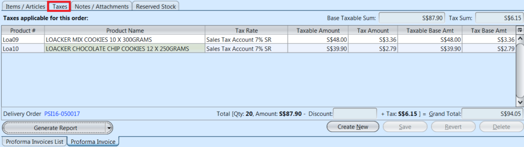 Proforma Sales Invoice - taxes