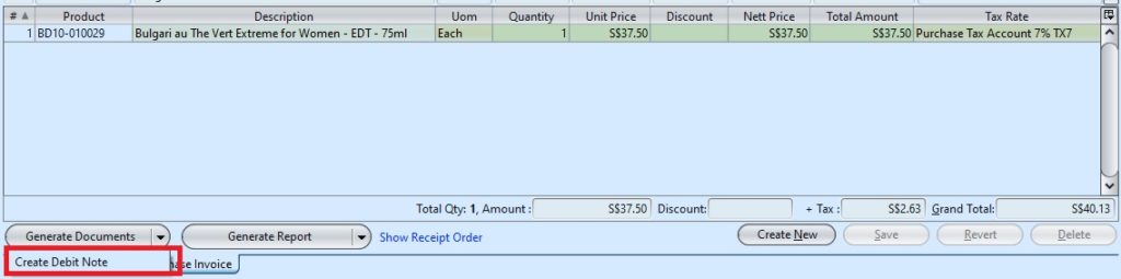 Purchase Invoice credit note