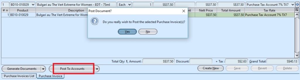 Purchase Invoice post