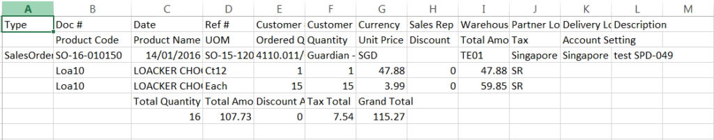 Sales Order - export sample - header format