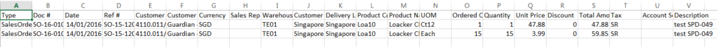 Sales Order - export sample - rows format
