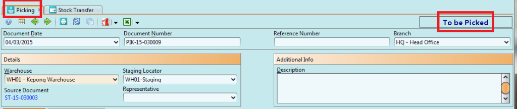 Stock Transfer Picking Page