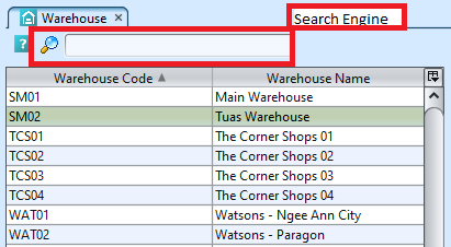 Warehouse - search