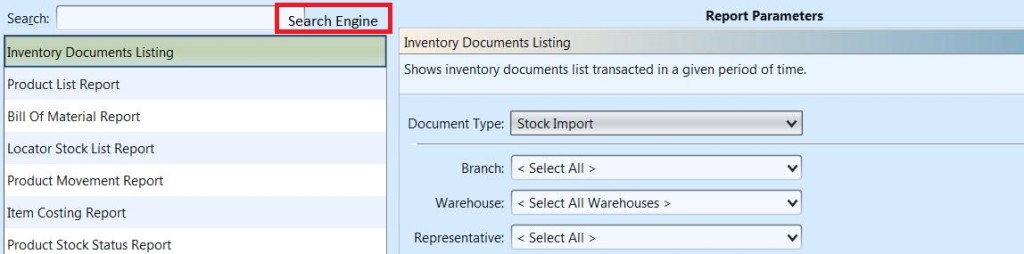 Inventory Reports - search
